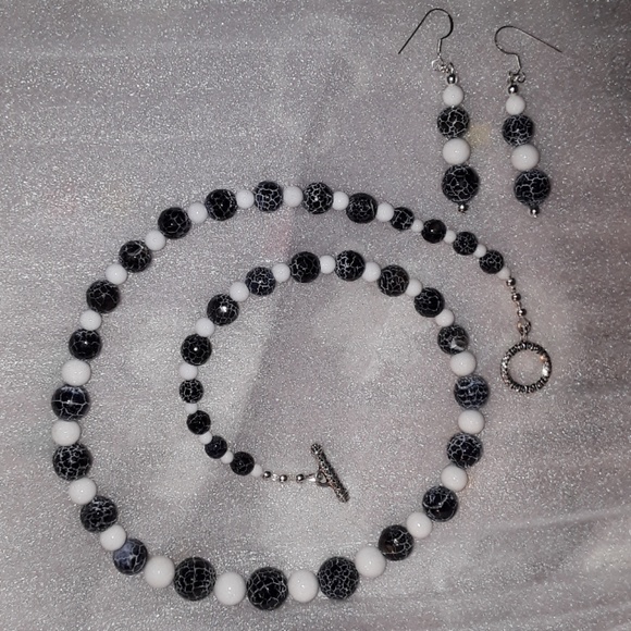 Black Dream Fire DragonVein Agate Necklace/Earring - Picture 8 of 8